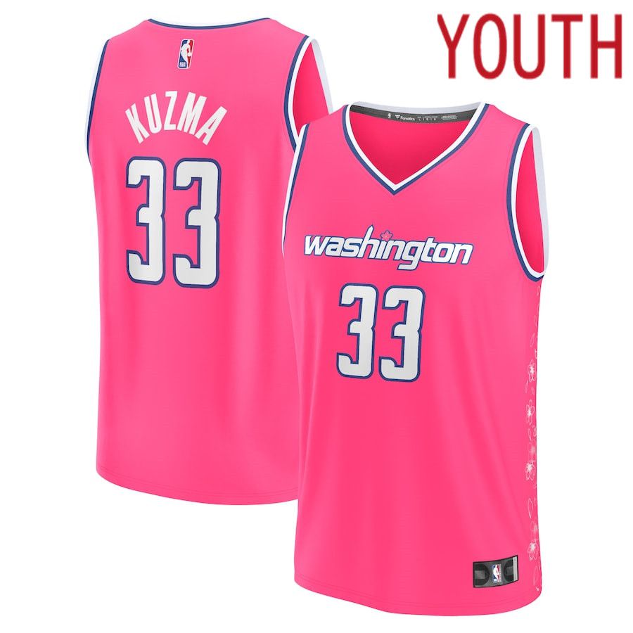 Youth Washington Wizards #33 Kyle Kuzma Fanatics Branded Pink City Edition 2022-23 Fastbreak NBA Jersey